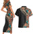 Hawaiian Hibiscus and Tropical Leaves Couples Matching Short Sleeve Bodycon Dress and Hawaiian Shirt Patchwork Grunge Abstract and Tapa Tribal Pattern Half Style