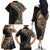 Hawaiian Hibiscus and Tropical Leaves Family Matching Off The Shoulder Long Sleeve Dress and Hawaiian Shirt Patchwork Grunge Abstract and Tapa Tribal Pattern Half Style