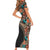 Hawaiian Hibiscus and Tropical Leaves Family Matching Short Sleeve Bodycon Dress and Hawaiian Shirt Patchwork Grunge Abstract and Tapa Tribal Pattern Half Style