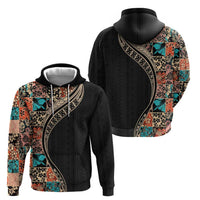 Hawaiian Hibiscus and Tropical Leaves Hoodie Patchwork Grunge Abstract and Tapa Tribal Pattern Half Style LT03 - Polynesian Pride