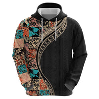 Hawaiian Hibiscus and Tropical Leaves Hoodie Patchwork Grunge Abstract and Tapa Tribal Pattern Half Style LT03 - Polynesian Pride
