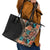 Hawaiian Hibiscus and Tropical Leaves Leather Tote Bag Patchwork Grunge Abstract and Tapa Tribal Pattern Half Style