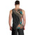 Hawaiian Hibiscus and Tropical Leaves Men Tank Top Patchwork Grunge Abstract and Tapa Tribal Pattern Half Style