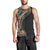 Hawaiian Hibiscus and Tropical Leaves Men Tank Top Patchwork Grunge Abstract and Tapa Tribal Pattern Half Style