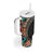 Hawaiian Hibiscus and Tropical Leaves Tumbler With Handle Patchwork Grunge Abstract and Tapa Tribal Pattern Half Style