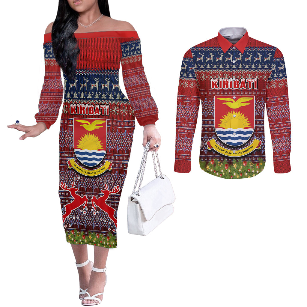 kiribati-christmas-couples-matching-off-the-shoulder-long-sleeve-dress-and-long-sleeve-button-shirts-coat-of-arms-and-map-beautiful-merry-xmas-snowflake