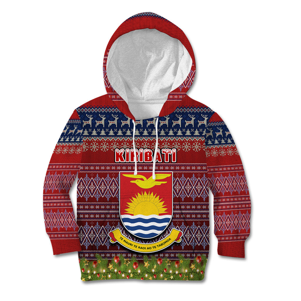 Kiribati Christmas Kid Hoodie Coat of Arms and Map Beautiful Merry Xmas Snowflake LT03 Red - Polynesian Pride