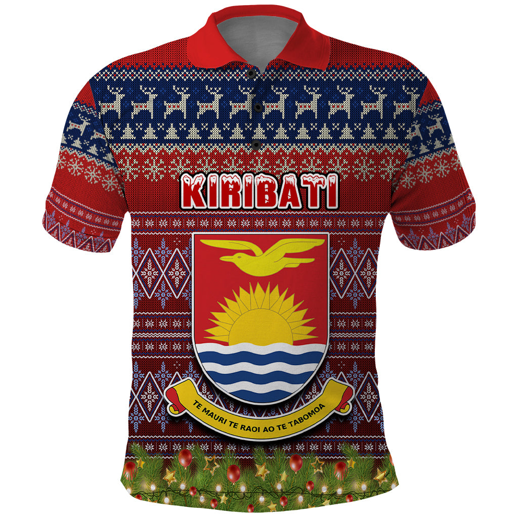 Kiribati Christmas Polo Shirt Coat of Arms and Map Beautiful Merry Xmas Snowflake LT03 Red - Polynesian Pride