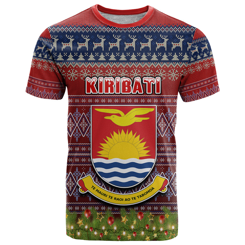 Kiribati Christmas T Shirt Coat of Arms and Map Beautiful Merry Xmas Snowflake LT03 Red - Polynesian Pride