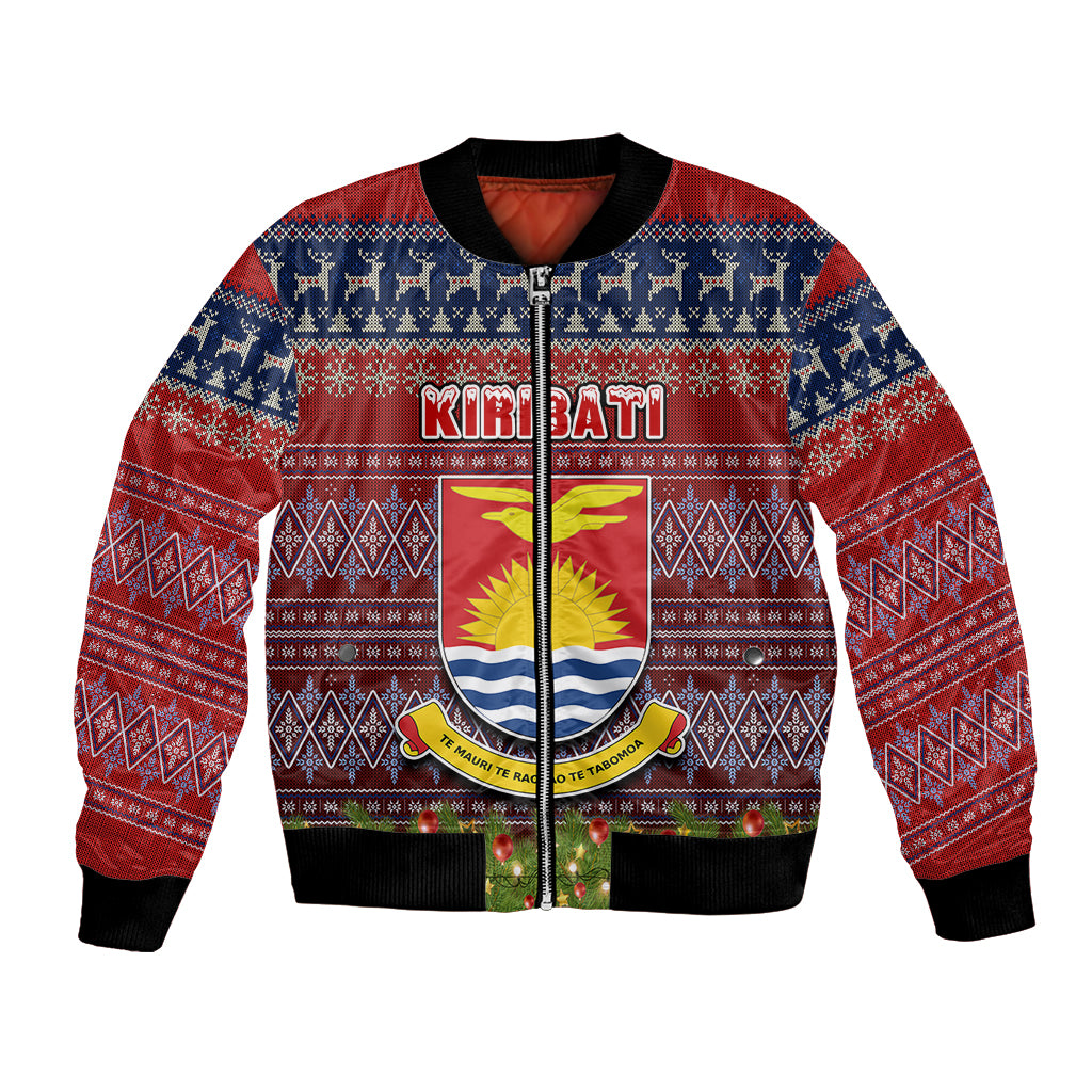 personalised-kiribati-christmas-bomber-jacket-coat-of-arms-and-map-beautiful-merry-xmas-snowflake