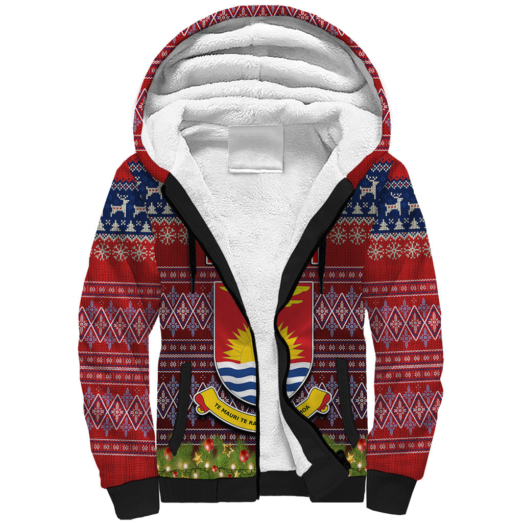 personalised-kiribati-christmas-sherpa-hoodie-coat-of-arms-and-map-beautiful-merry-xmas-snowflake