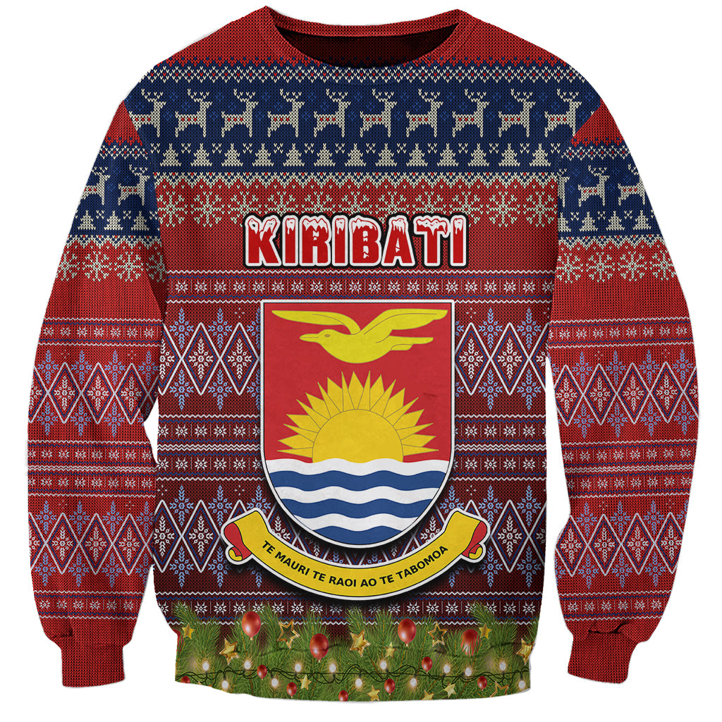 Personalised Kiribati Christmas Sweatshirt Coat of Arms and Map Beautiful Merry Xmas Snowflake LT03 Unisex Red - Polynesian Pride