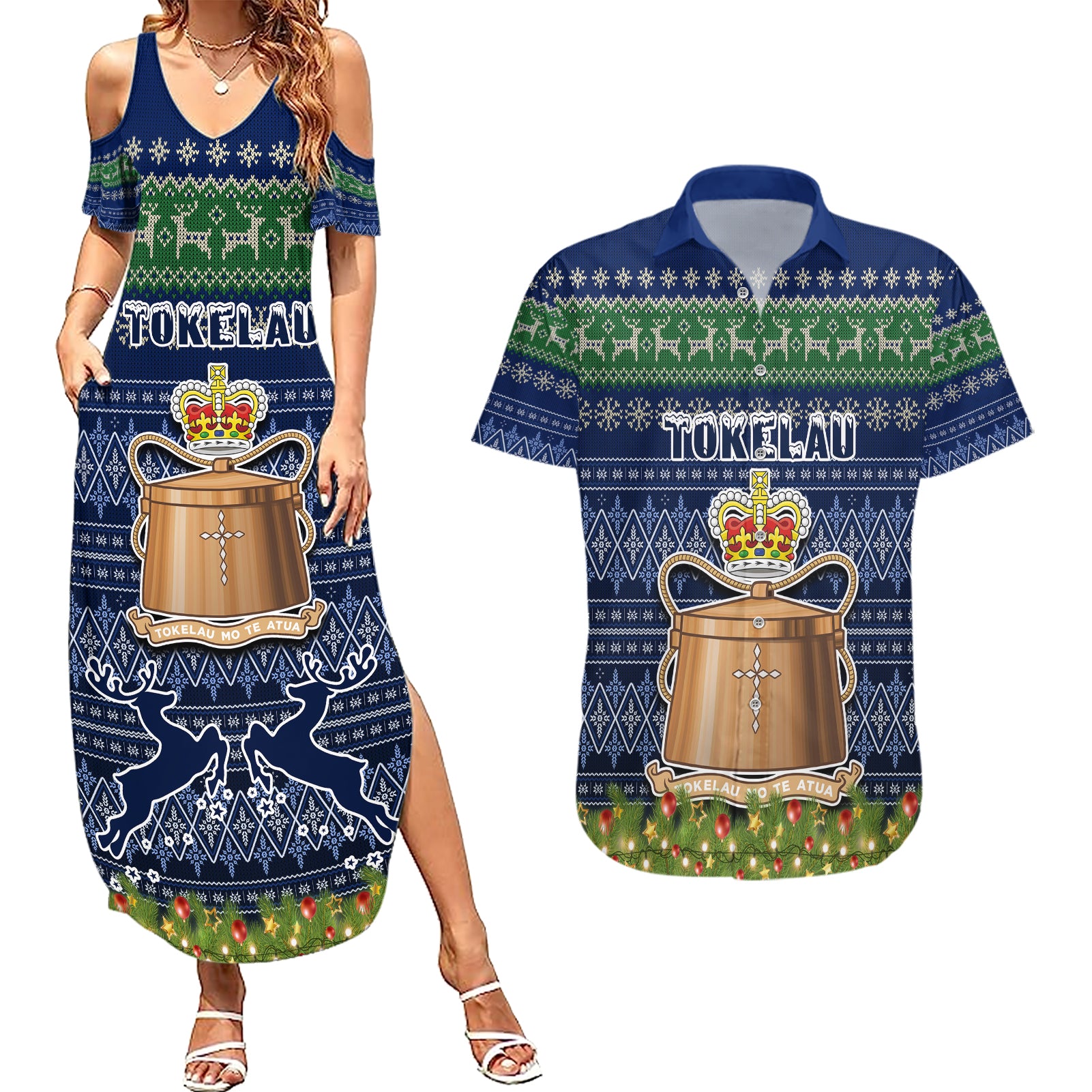 tokelau-christmas-couples-matching-summer-maxi-dress-and-hawaiian-shirt-coat-of-arms-and-map-beautiful-merry-xmas-snowflake