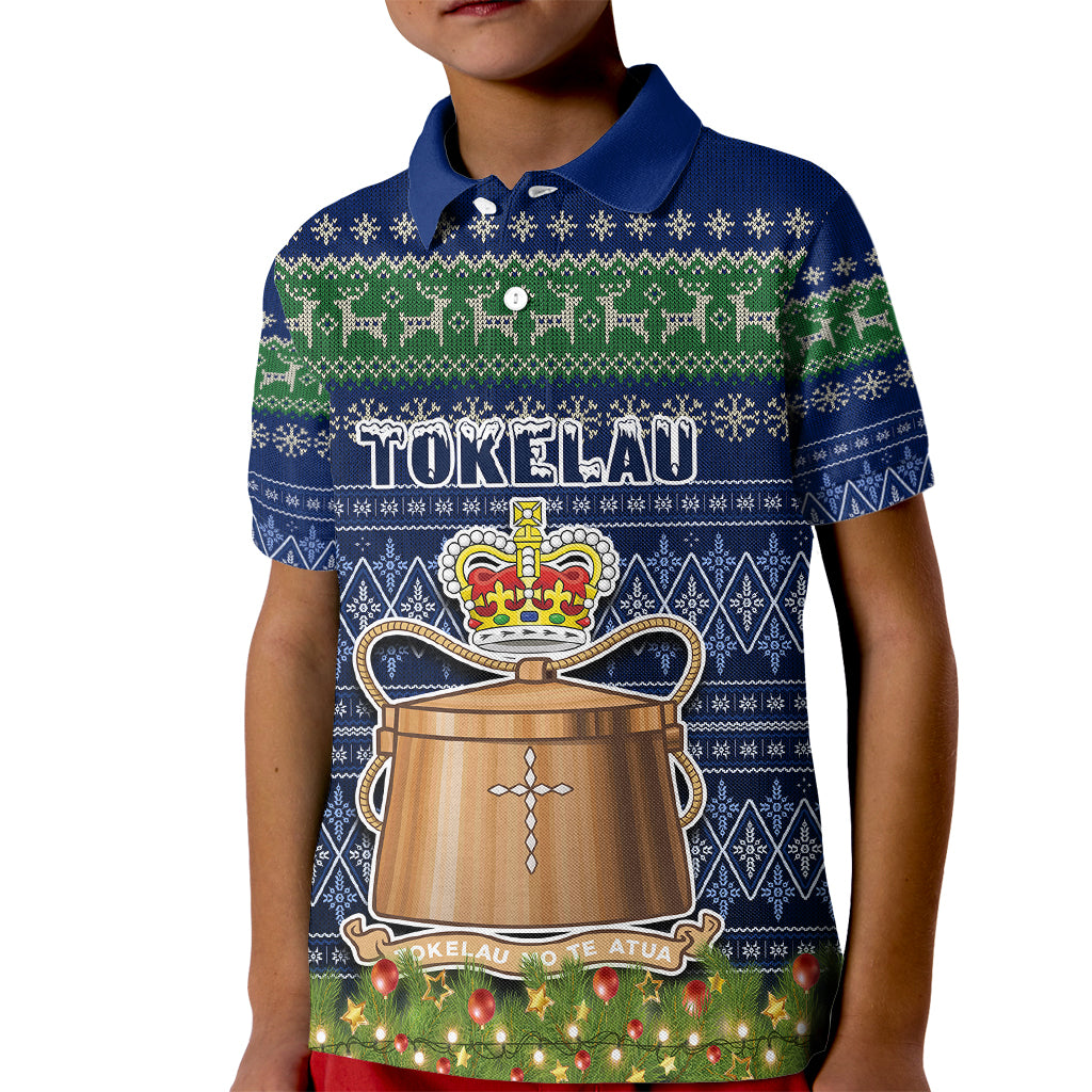 Tokelau Christmas Kid Polo Shirt Coat of Arms and Map Beautiful Merry Xmas Snowflake LT03 Kid Blue - Polynesian Pride