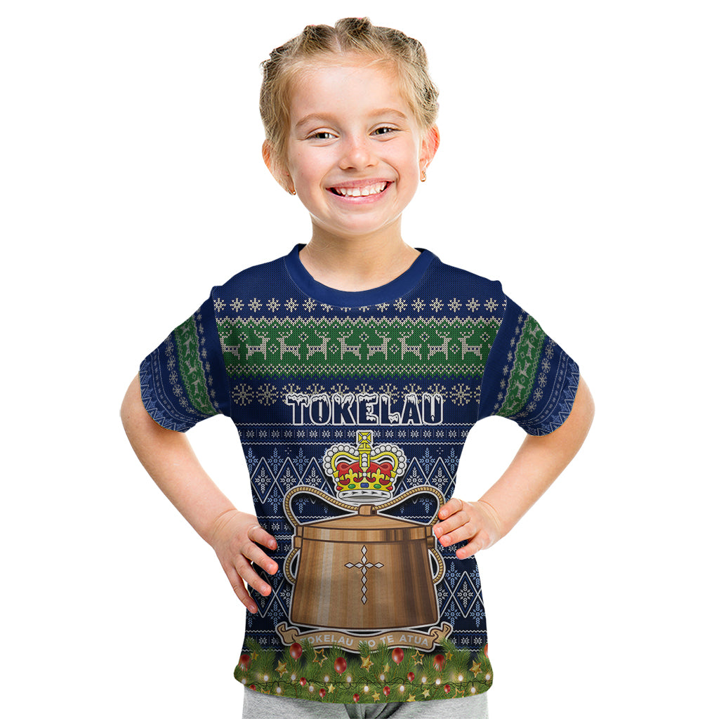 Tokelau Christmas Kid T Shirt Coat of Arms and Map Beautiful Merry Xmas Snowflake LT03 Blue - Polynesian Pride