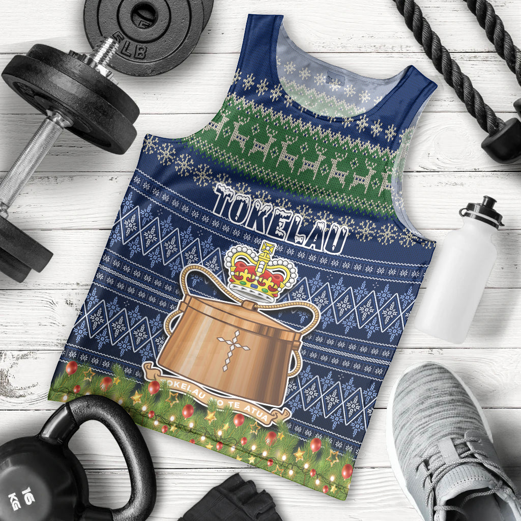 Tokelau Christmas Men Tank Top Coat of Arms and Map Beautiful Merry Xmas Snowflake LT03 Blue - Polynesian Pride