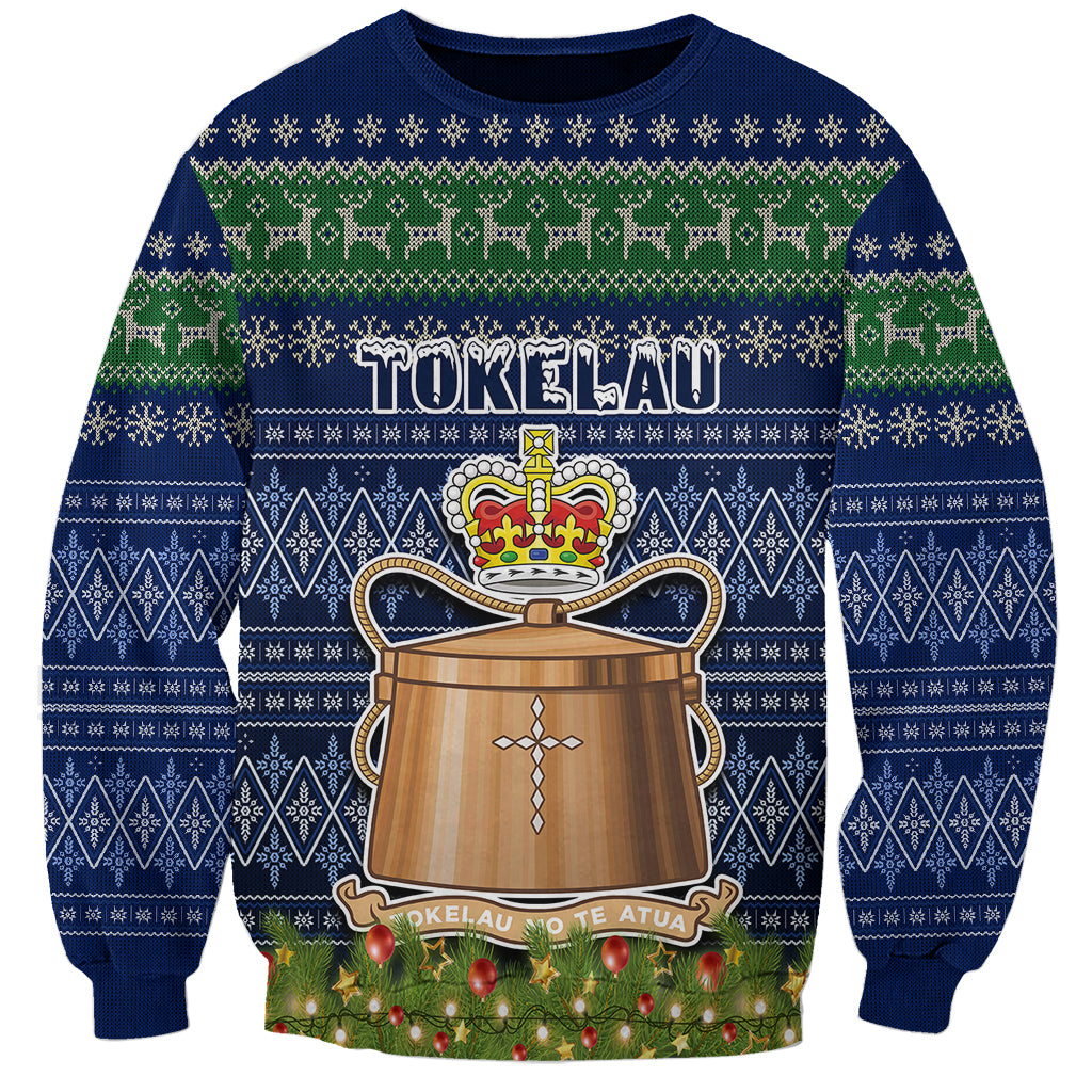 Tokelau Christmas Sweatshirt Coat of Arms and Map Beautiful Merry Xmas Snowflake LT03 Unisex Blue - Polynesian Pride