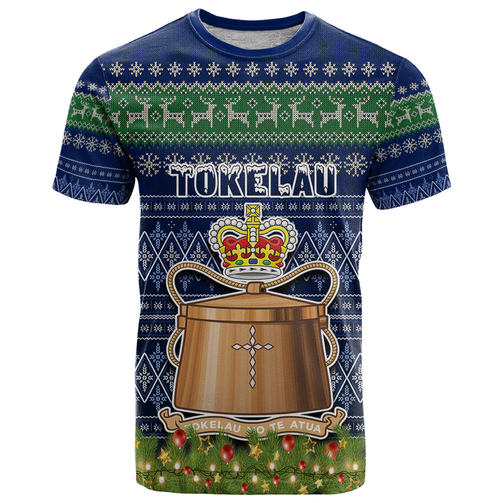 Tokelau Christmas T Shirt Coat of Arms and Map Beautiful Merry Xmas Snowflake LT03 Blue - Polynesian Pride