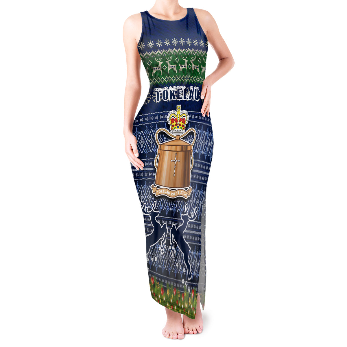 tokelau-christmas-tank-maxi-dress-coat-of-arms-and-map-beautiful-merry-xmas-snowflake