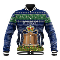 Personalised Tokelau Christmas Baseball Jacket Coat of Arms and Map Beautiful Merry Xmas Snowflake LT03 Unisex Blue - Polynesian Pride