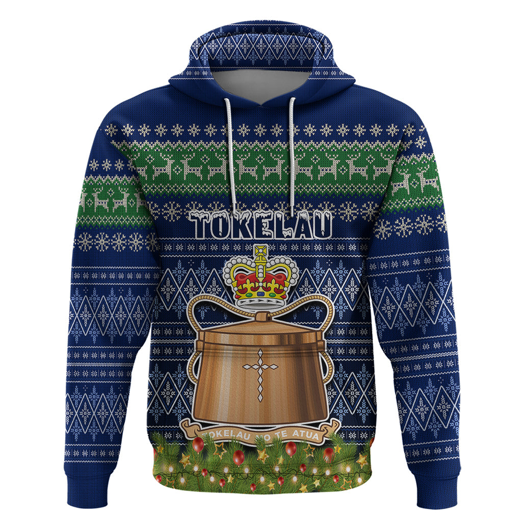 Personalised Tokelau Christmas Hoodie Coat of Arms and Map Beautiful Merry Xmas Snowflake LT03 Blue - Polynesian Pride