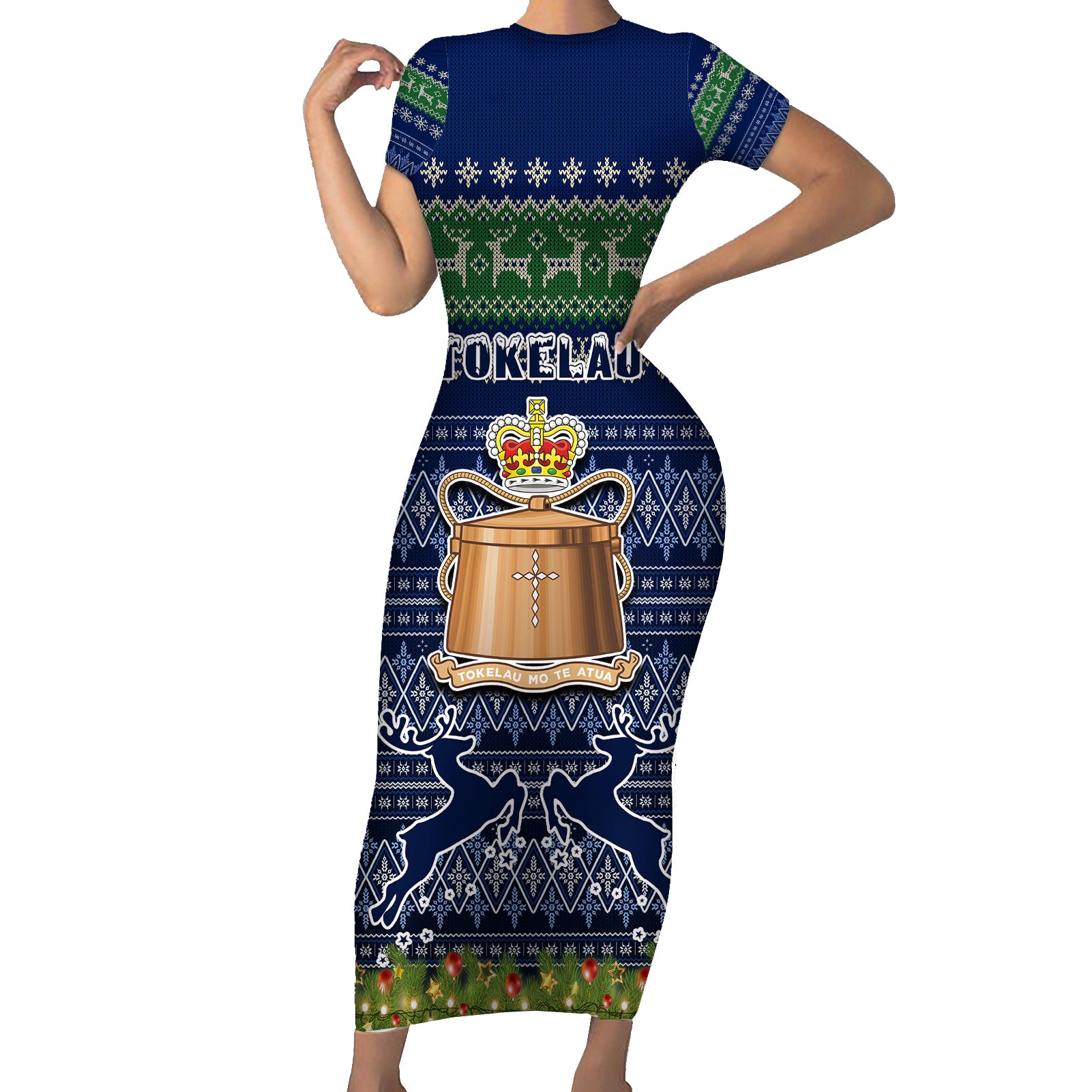 personalised-tokelau-christmas-short-sleeve-bodycon-dress-coat-of-arms-and-map-beautiful-merry-xmas-snowflake