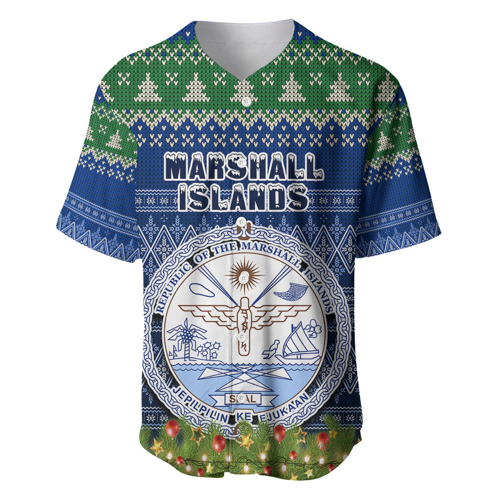Personalised Marshall Islands Christmas Baseball Jersey Coat of Arms and Map Beautiful Merry Xmas Snowflake LT03 Blue - Polynesian Pride