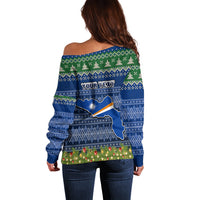 Personalised Marshall Islands Christmas Off Shoulder Sweater Coat of Arms and Map Beautiful Merry Xmas Snowflake LT03 - Polynesian Pride