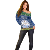 Personalised Marshall Islands Christmas Off Shoulder Sweater Coat of Arms and Map Beautiful Merry Xmas Snowflake LT03 - Polynesian Pride