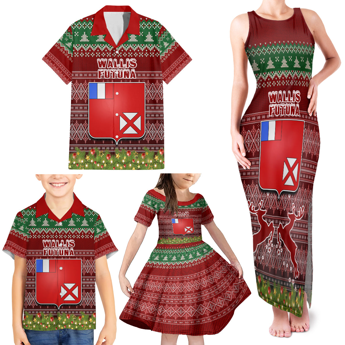 personalised-wallis-and-futuna-christmas-family-matching-tank-maxi-dress-and-hawaiian-shirt-coat-of-arms-and-map-beautiful-merry-xmas-snowflake