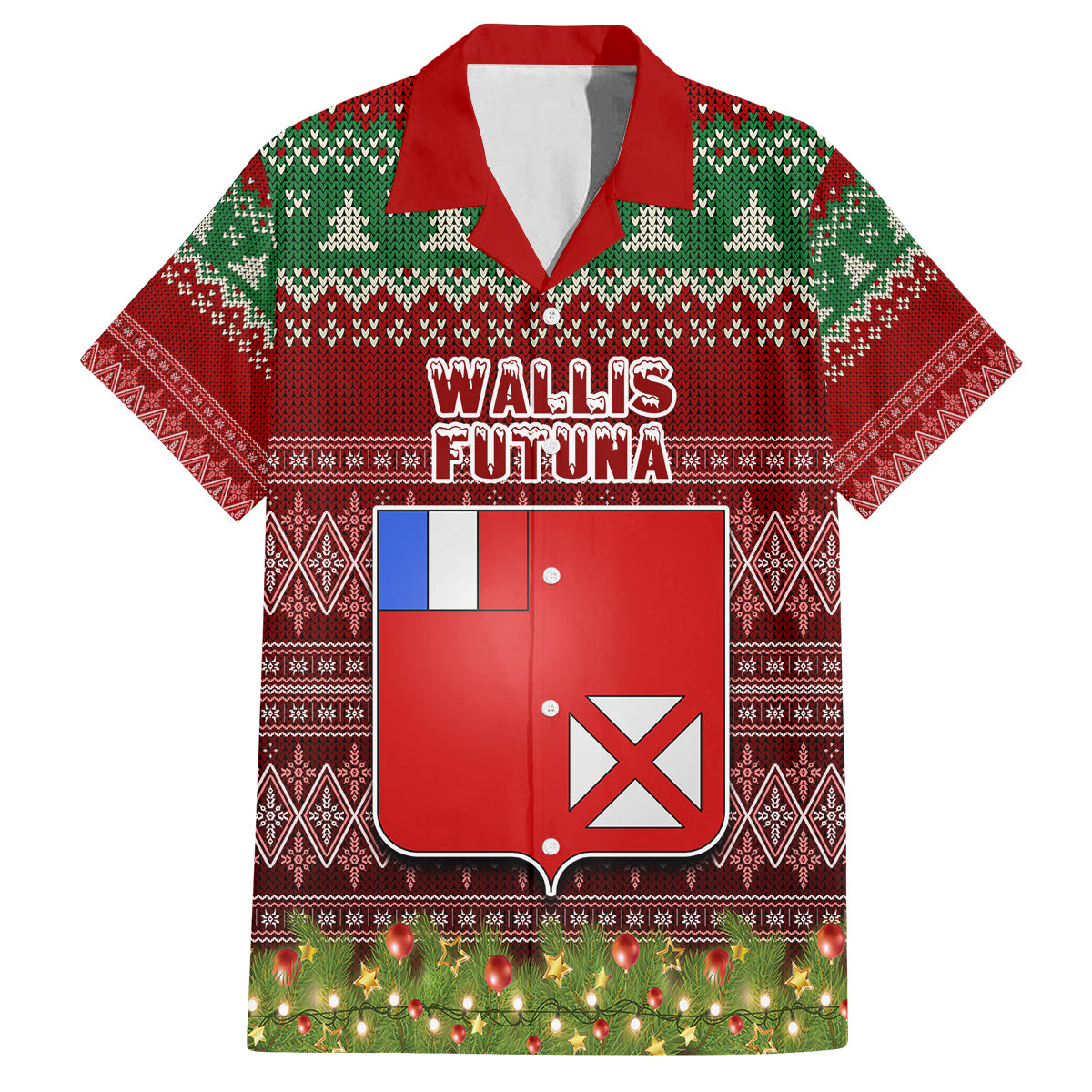 Personalised Wallis and Futuna Christmas Kid Hawaiian Shirt Coat of Arms and Map Beautiful Merry Xmas Snowflake LT03 Kid Red - Polynesian Pride