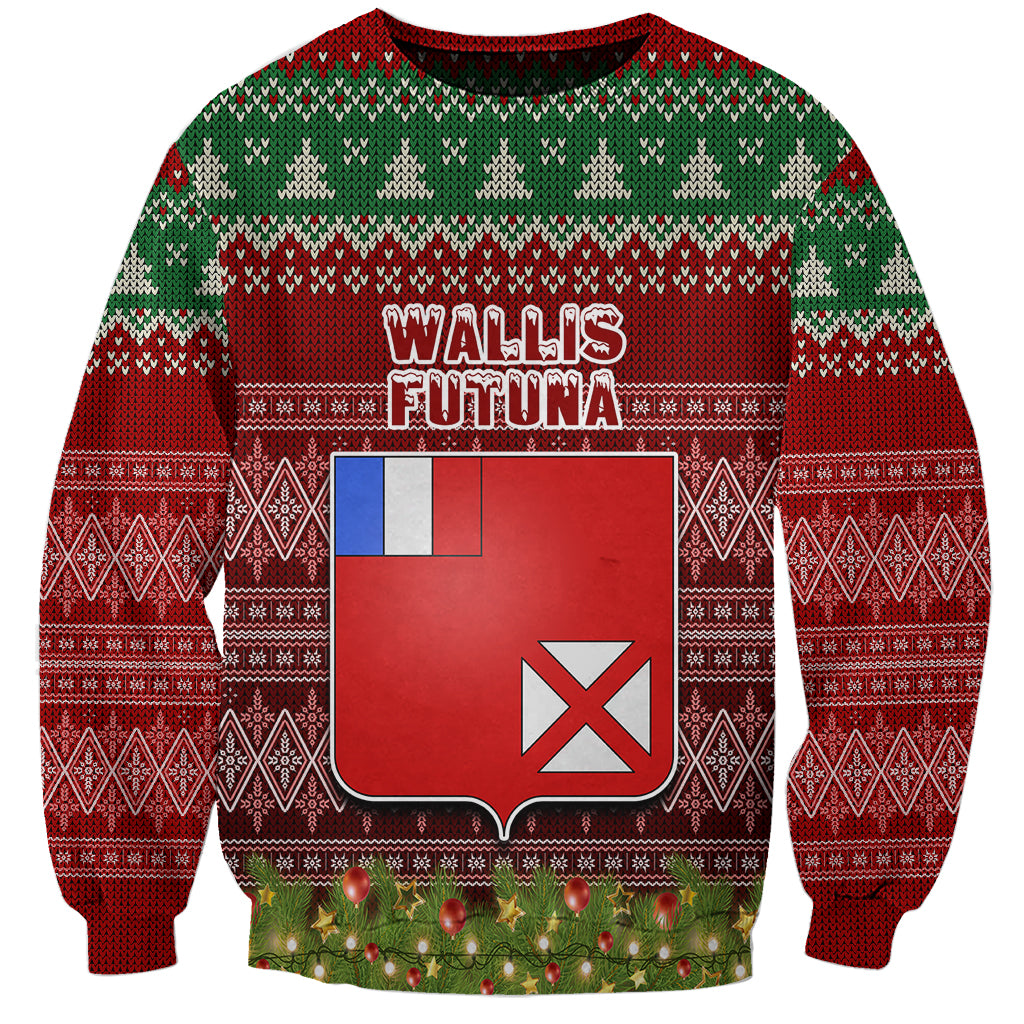 Personalised Wallis and Futuna Christmas Sweatshirt Coat of Arms and Map Beautiful Merry Xmas Snowflake LT03 Unisex Red - Polynesian Pride