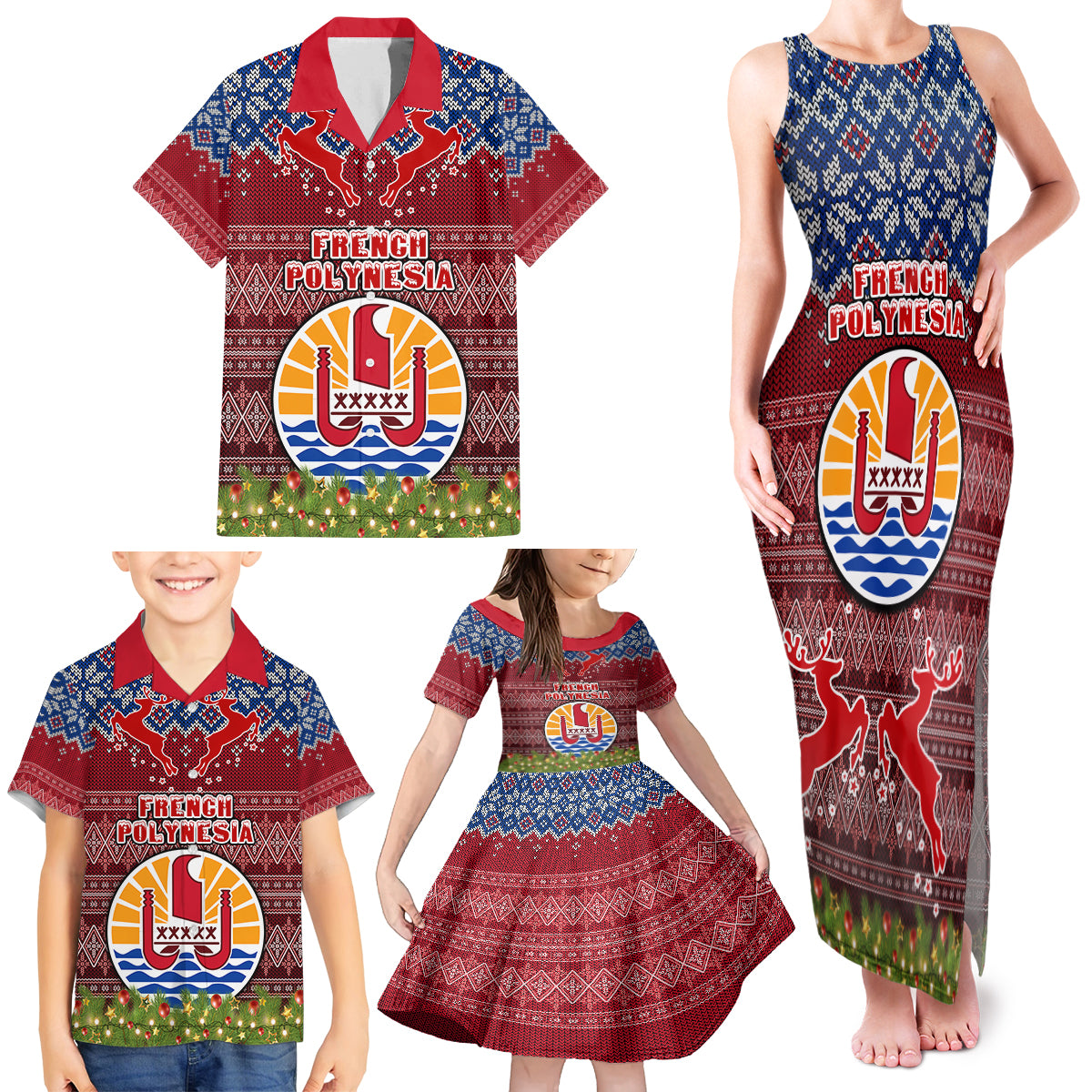 french-polynesia-christmas-family-matching-tank-maxi-dress-and-hawaiian-shirt-coat-of-arms-and-map-beautiful-merry-xmas-snowflake