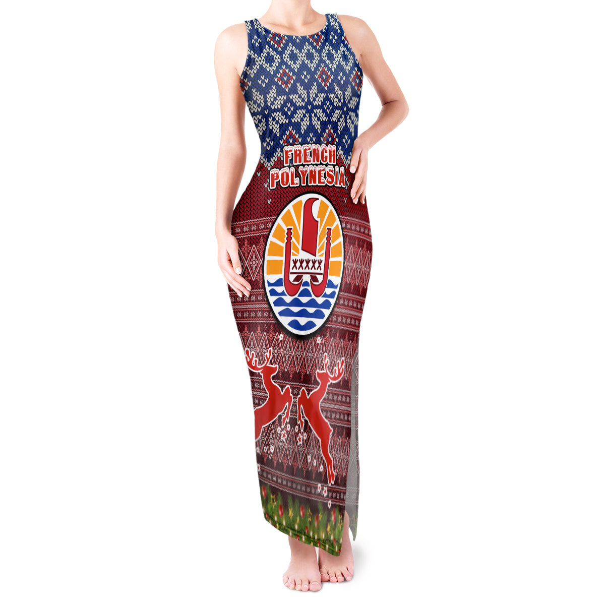 french-polynesia-christmas-tank-maxi-dress-coat-of-arms-and-map-beautiful-merry-xmas-snowflake