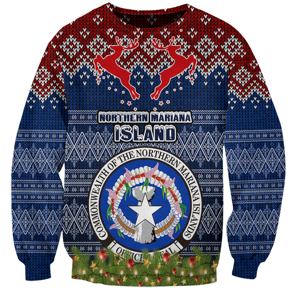 Personalised Northern Mariana Islands Christmas Sweatshirt Coat of Arms and Map Beautiful Merry Xmas Snowflake LT03 Unisex Blue - Polynesian Pride