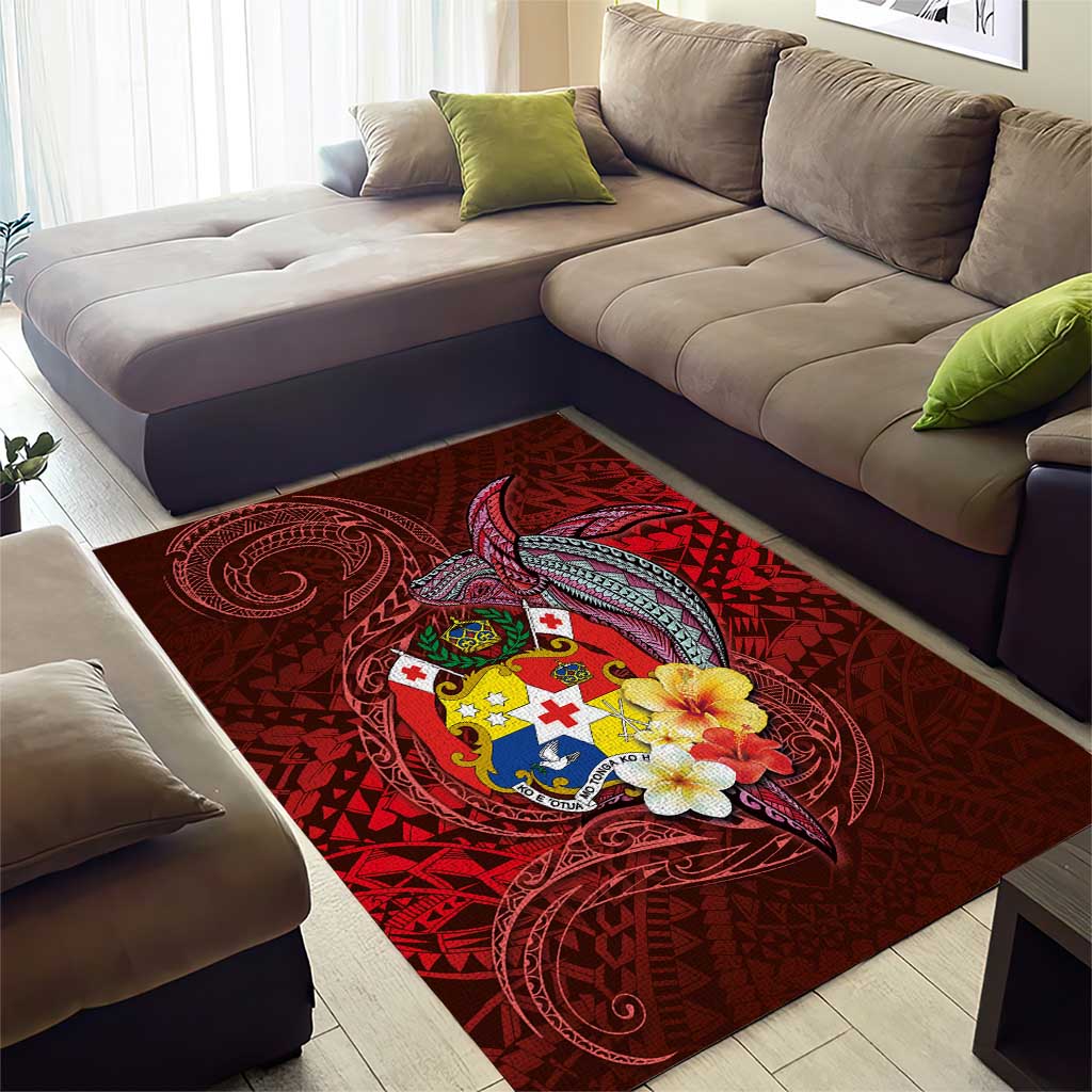 Tonga Humpback Whale Area Rug National Seal with Hibiscus and Polynesian Tattoo LT03 - Polynesian Pride