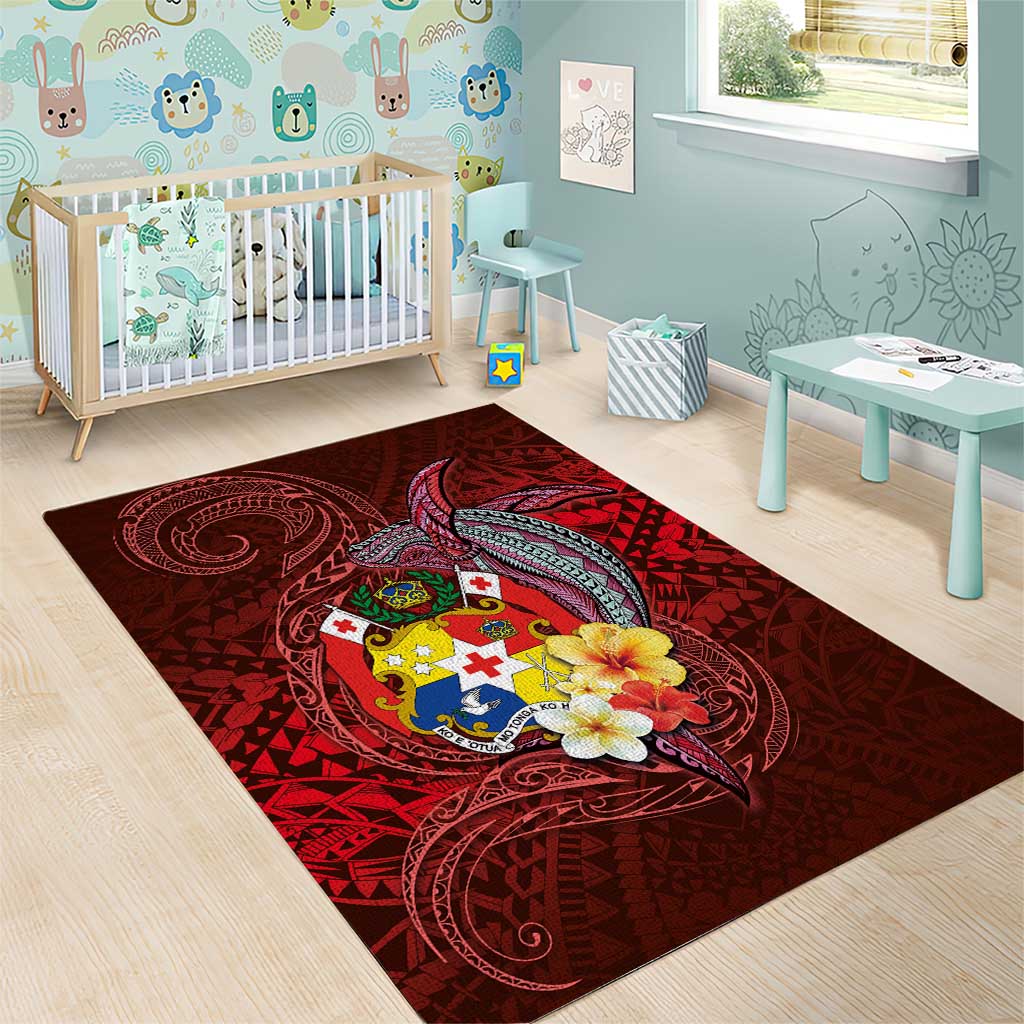 Tonga Humpback Whale Area Rug National Seal with Hibiscus and Polynesian Tattoo LT03 - Polynesian Pride