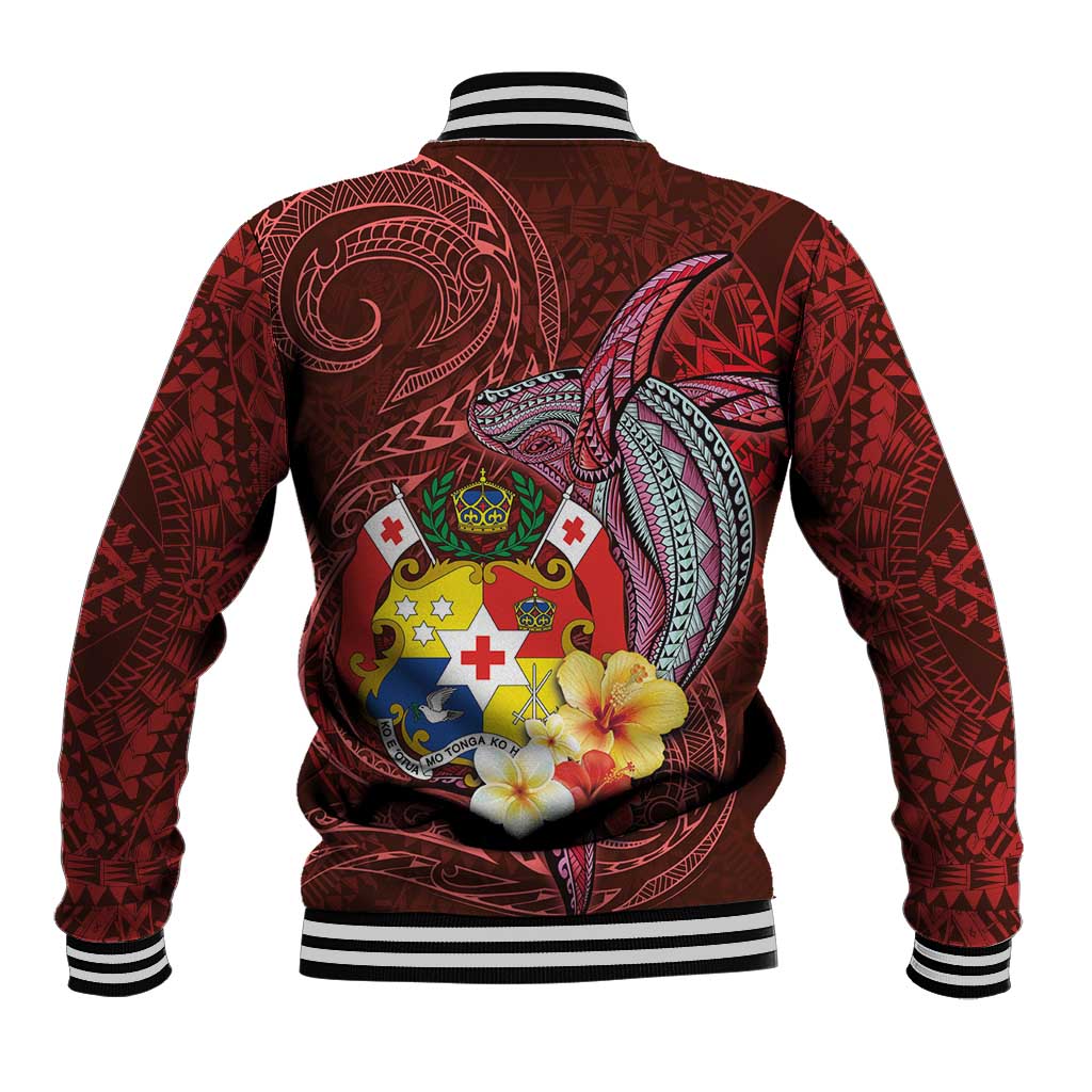 Tonga Humpback Whale Baseball Jacket National Seal with Hibiscus and Polynesian Tattoo LT03 - Polynesian Pride
