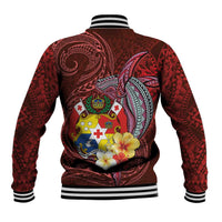 Tonga Humpback Whale Baseball Jacket National Seal with Hibiscus and Polynesian Tattoo LT03 - Polynesian Pride