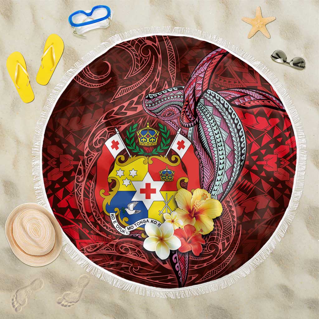 Tonga Humpback Whale Beach Blanket National Seal with Hibiscus and Polynesian Tattoo LT03 One Size 150cm Red - Polynesian Pride