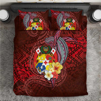 Tonga Humpback Whale Bedding Set National Seal with Hibiscus and Polynesian Tattoo LT03 Red - Polynesian Pride
