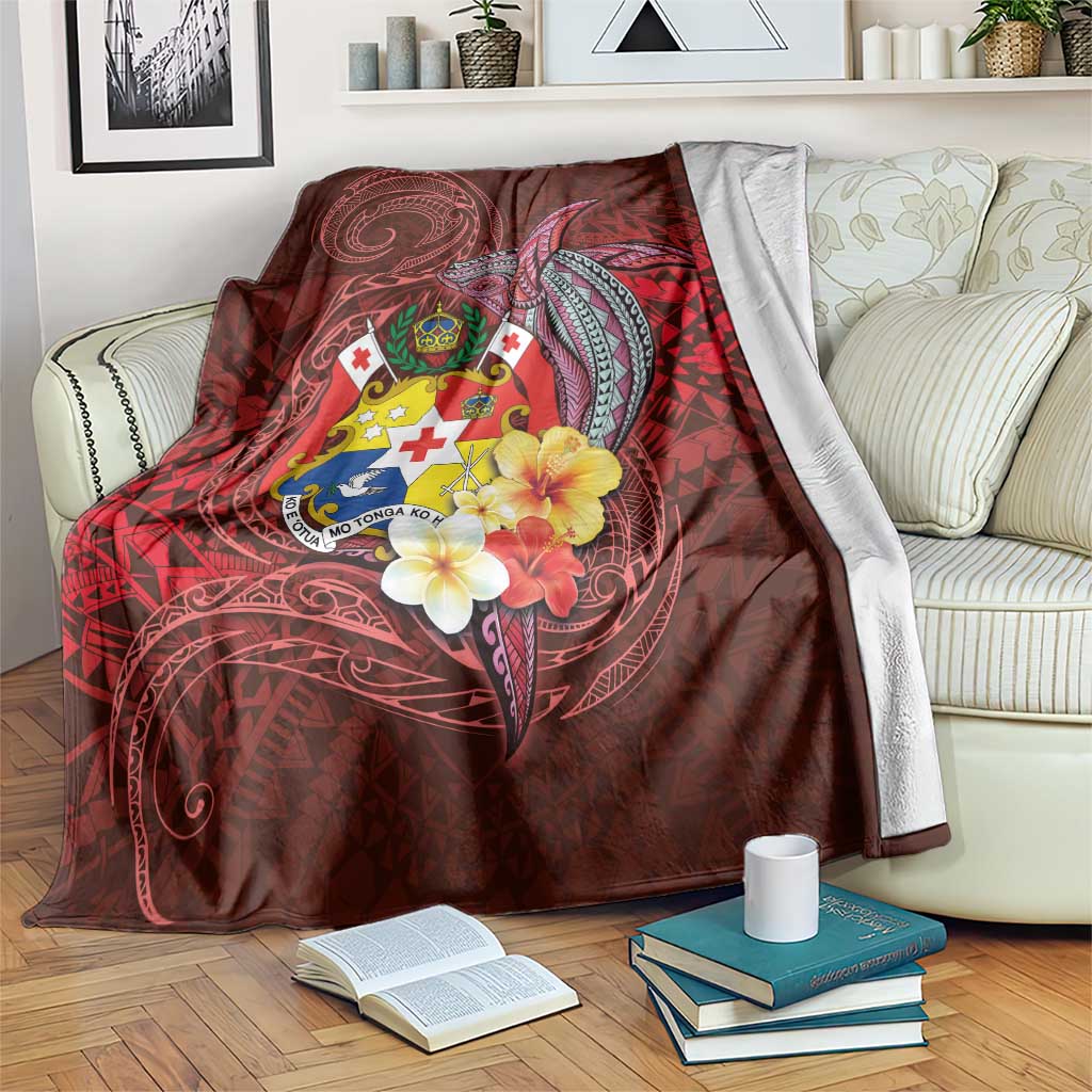 Tonga Humpback Whale Blanket National Seal with Hibiscus and Polynesian Tattoo LT03 Red - Polynesian Pride