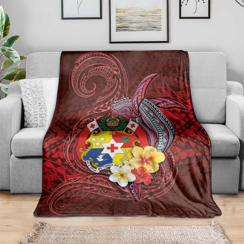 Tonga Humpback Whale Blanket National Seal with Hibiscus and Polynesian Tattoo LT03 - Polynesian Pride