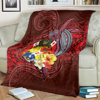 Tonga Humpback Whale Blanket National Seal with Hibiscus and Polynesian Tattoo LT03 - Polynesian Pride