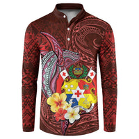 Tonga Humpback Whale Button Sweatshirt National Seal with Hibiscus and Polynesian Tattoo LT03 Red - Polynesian Pride