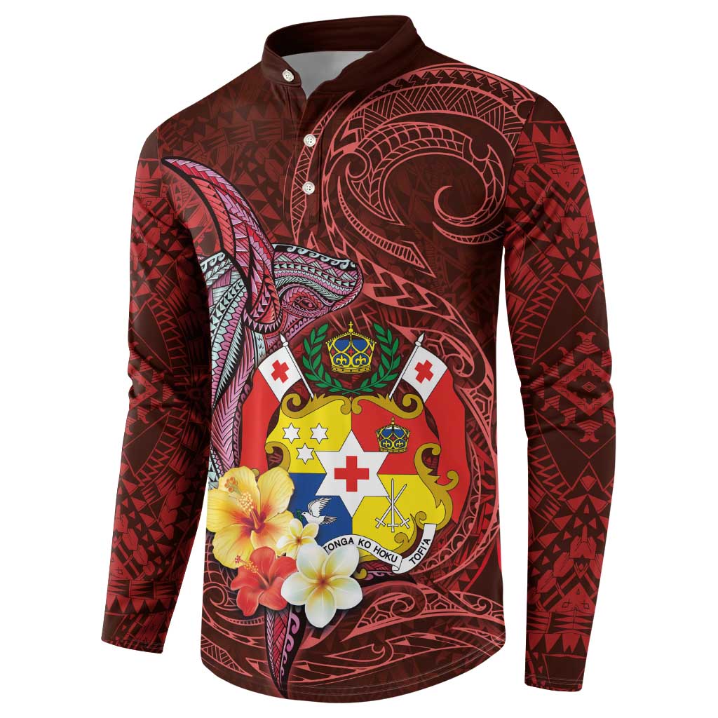 Tonga Humpback Whale Button Sweatshirt National Seal with Hibiscus and Polynesian Tattoo LT03 - Polynesian Pride