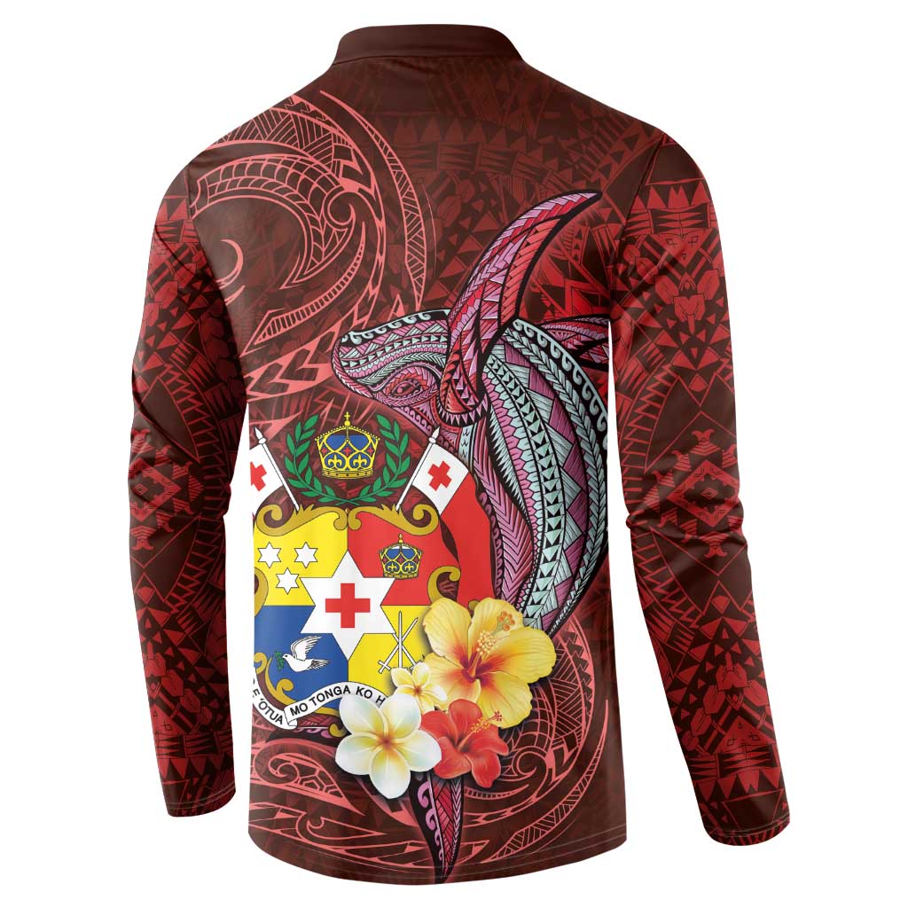 Tonga Humpback Whale Button Sweatshirt National Seal with Hibiscus and Polynesian Tattoo LT03 - Polynesian Pride