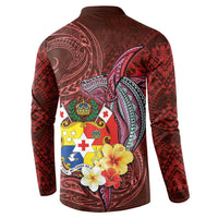 Tonga Humpback Whale Button Sweatshirt National Seal with Hibiscus and Polynesian Tattoo LT03 - Polynesian Pride