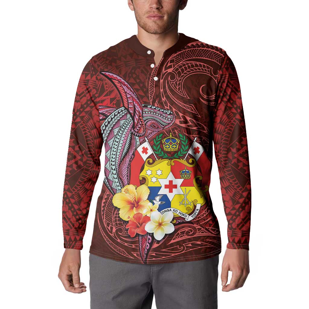 Tonga Humpback Whale Button Sweatshirt National Seal with Hibiscus and Polynesian Tattoo LT03 - Polynesian Pride