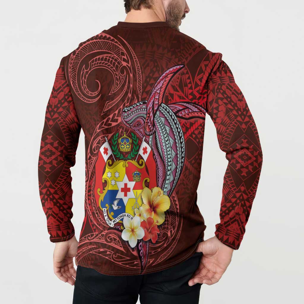 Tonga Humpback Whale Button Sweatshirt National Seal with Hibiscus and Polynesian Tattoo LT03 - Polynesian Pride